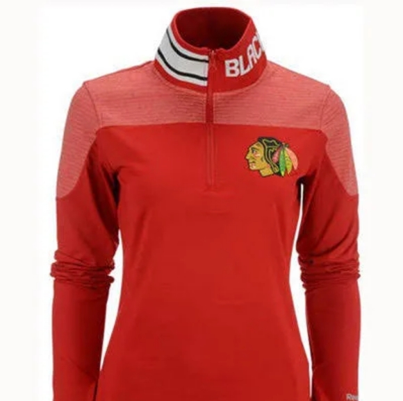 Chicago Blackhawks Women's Reebok NHL Performance Quarter Zip Pullover Medium - Picture 4 of 5